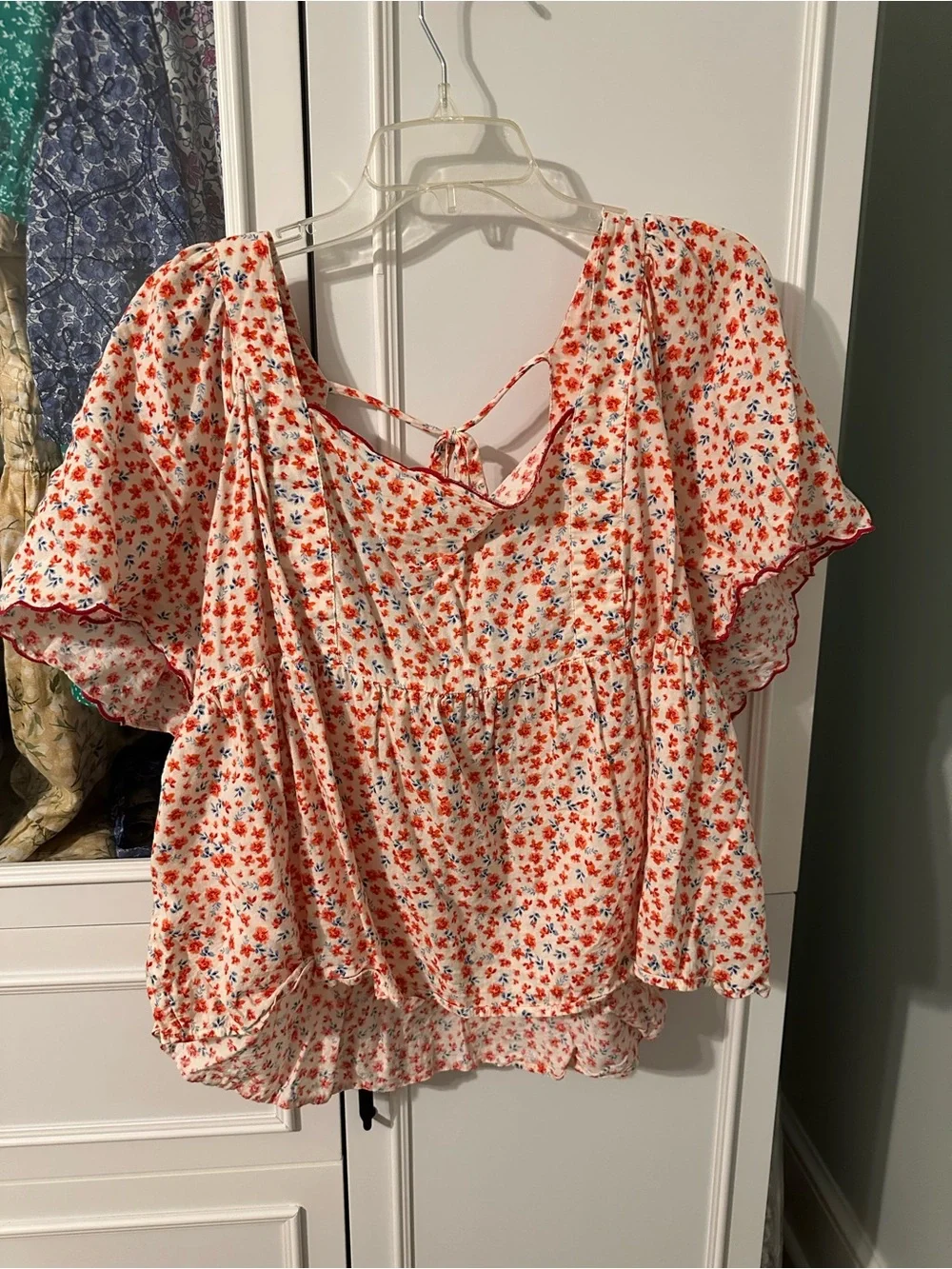 Old Navy White Top with Orange & Blue Floral Print